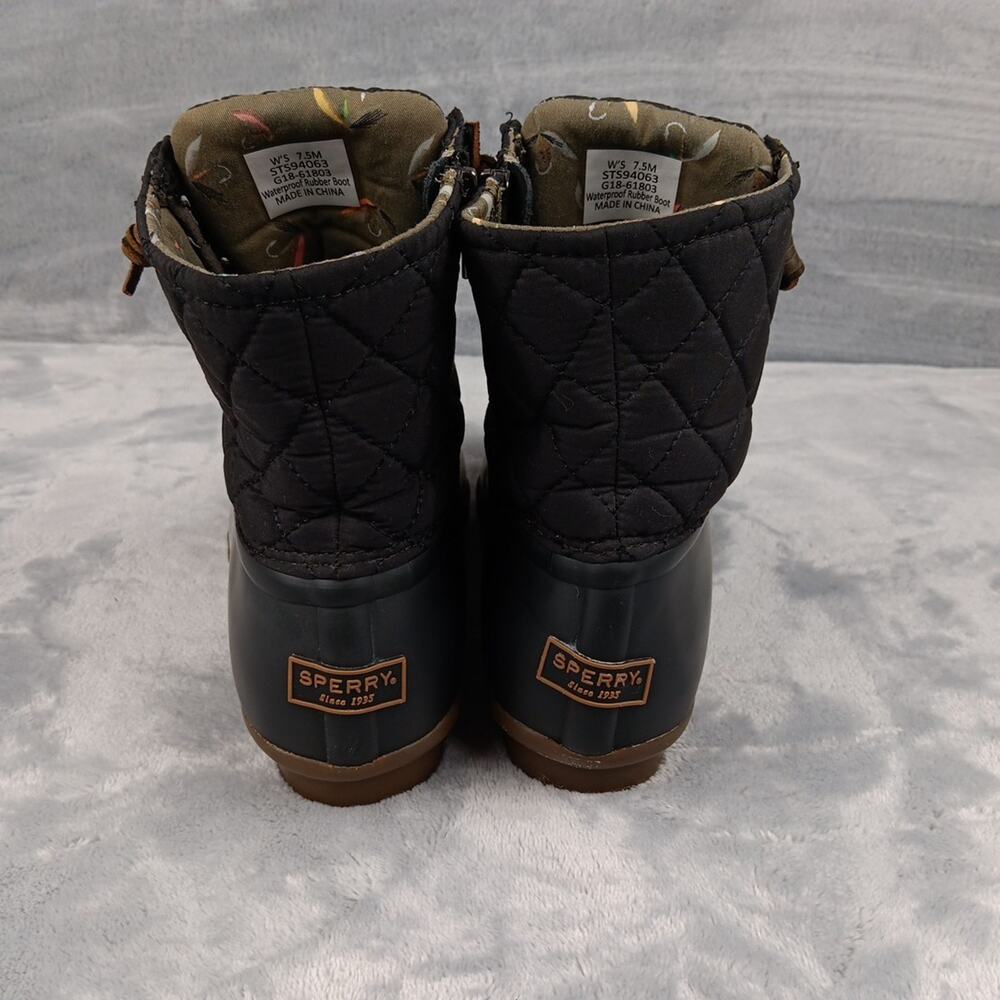 Sperry Saltwater Quilted Duck Boots Black Water Resistant Women Sz 8M - Picture 4 of 14